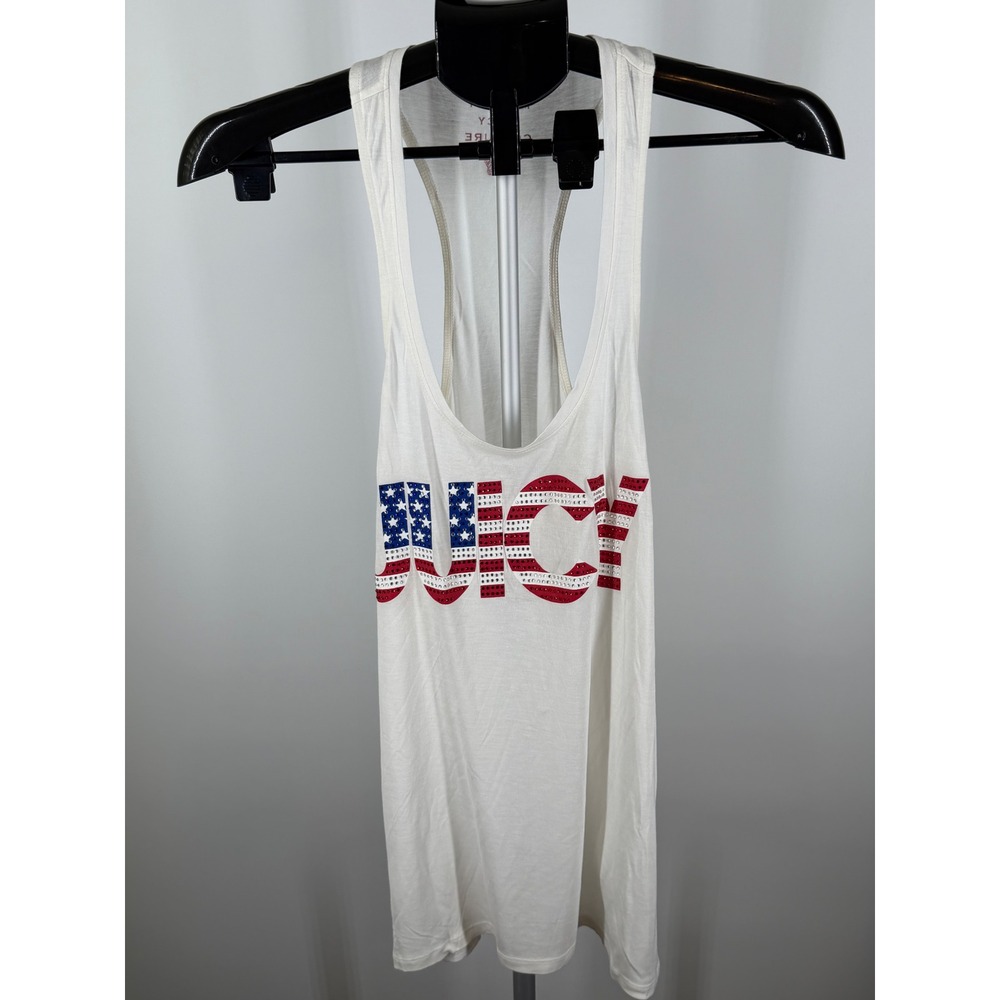 Juicy Couture‎ American Flag Rhinestone Tank Top White Racerback Womens M New